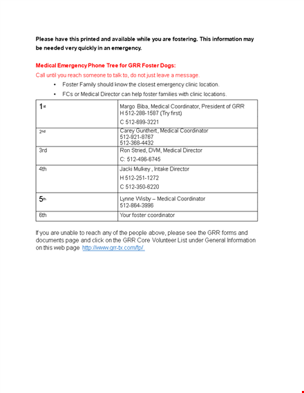 emergency phone tree template for medical coordinators | foster network template