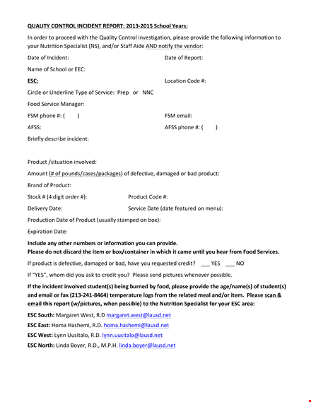 quality control incident report - efficient product incident resolution template