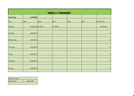 easy timesheet template for weekly and total tracking | start now template