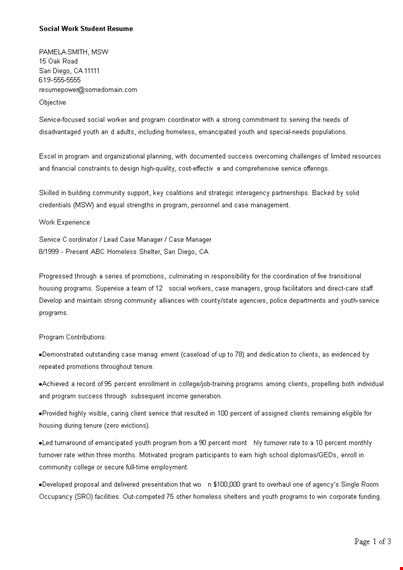 social work student resume expert | program years | currently template