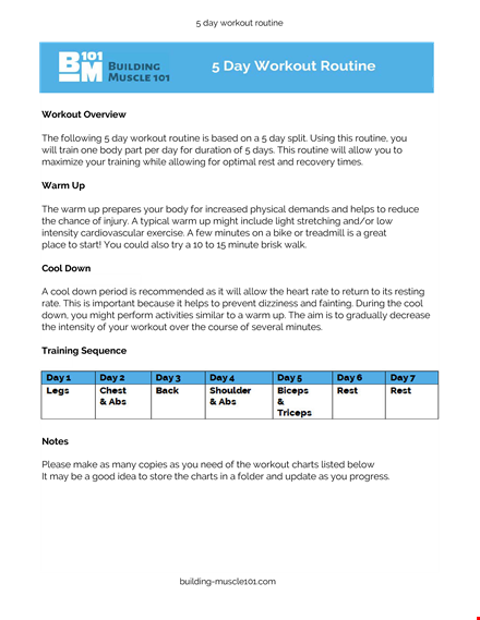 create your ideal workout routine with our daily workout chart template template