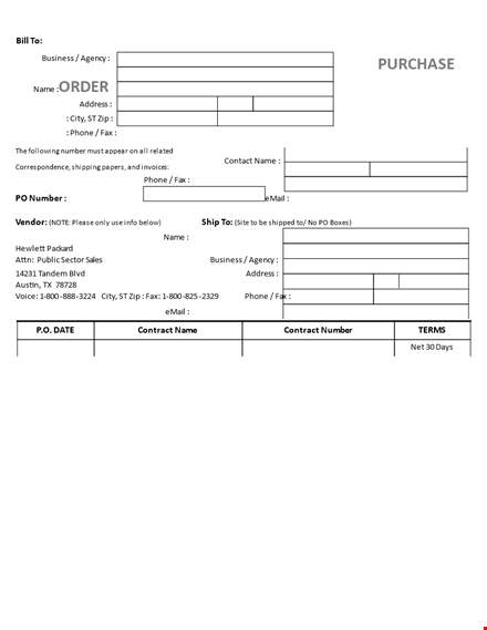 printable purchase order form template - order supplies easily template