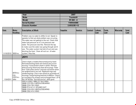 equipment service log template - efficiently track and manage drifter replacements template