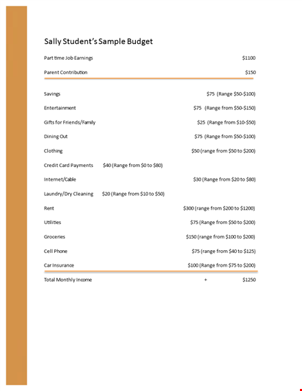 sally student sample budget - manage your finances efficiently as a student template