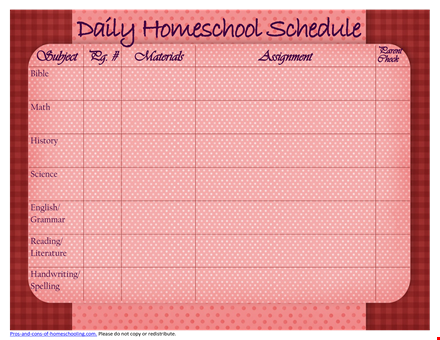 homeschool daily schedule template