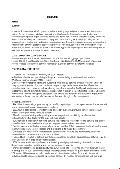 software program manager resume template