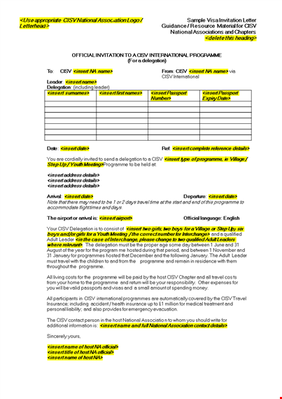 international invitation letter for travel programme template