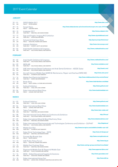 public and trade event calendar - download templates template