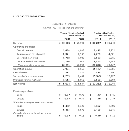 operating income statement template for monthly results - share your income template