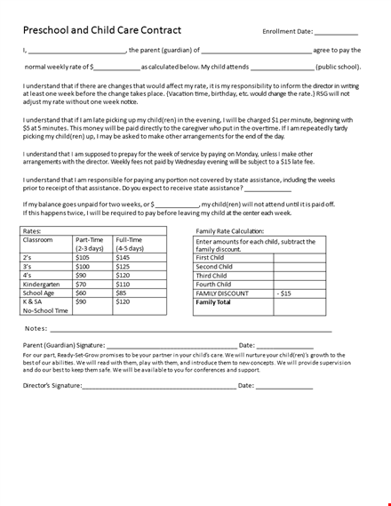 child daycare contract - download now for peace of mind template