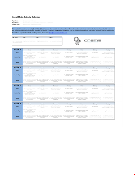 editorial social media calendar template template