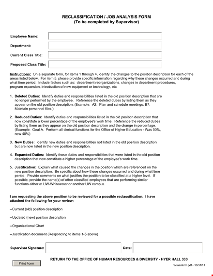 reclassification job analysis form template