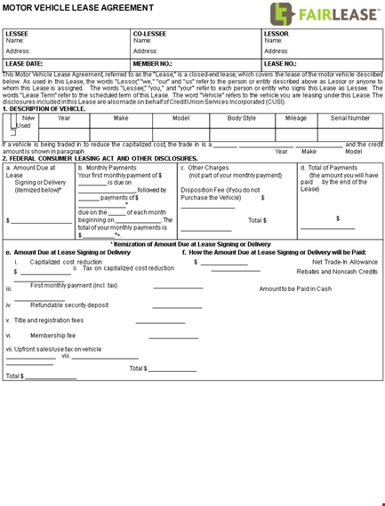 printable car lease agreement template template