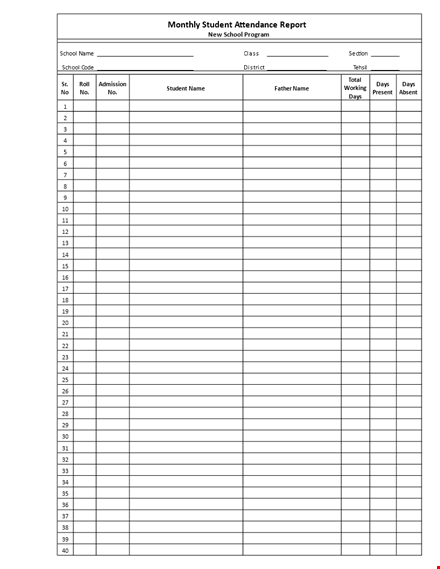 generate a comprehensive monthly student attendance report template