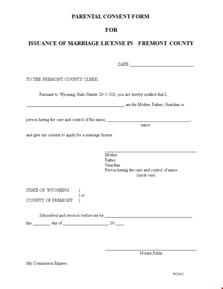 parental consent form template | get consent for marriage by minors in fremont county template