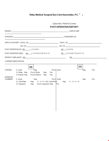 operative medical report, surgical procedure, patient recovery, medical documentation template