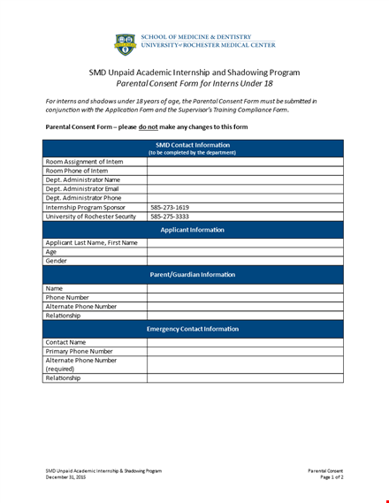 parental consent form template for internship: emergency contact & phone template