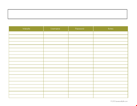 password list template - keep your notes and website passwords securely organized template