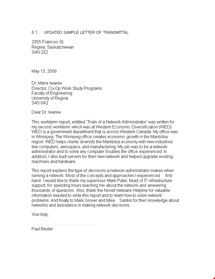 letter of transmittal template for report | administrator network template