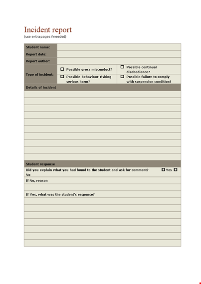 create professional incident reports | template for students | possible incidents template