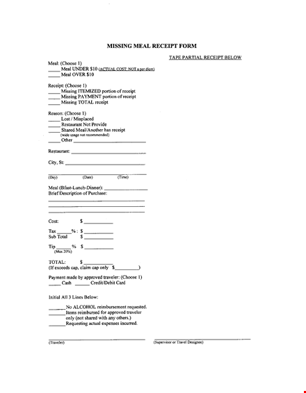 create accurate and organized meal receipts with our missing meal receipt form template