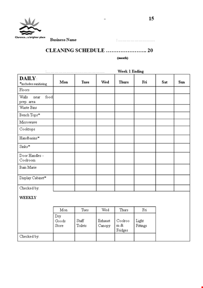 restaurant cleaning schedule template: check off your tasks for a clean and organized restaurant template
