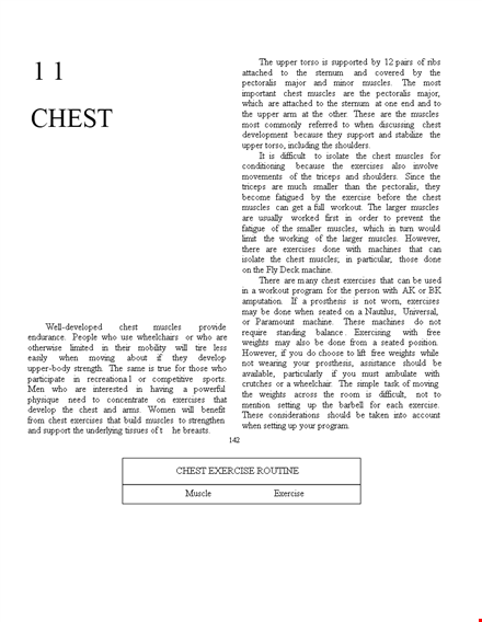 chest exercise chart template - improve your position and strengthen chest muscles template