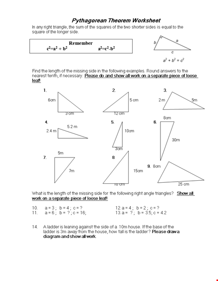 pythagorean theorem worksheet template template