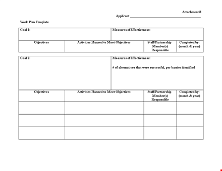 effective work plan template for activities, objectives, and measures template