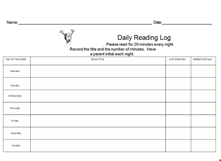 track your child's reading progress with our monday reading log template template