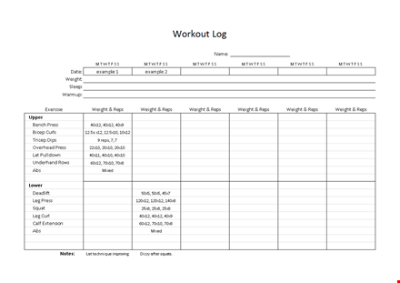 customize your fitness routine with our workout template - improve press and weight template