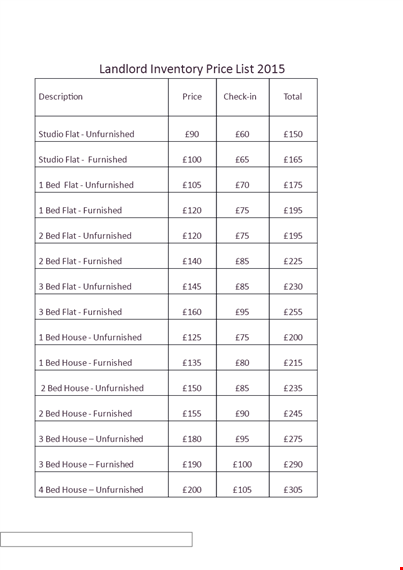 landlord price list template