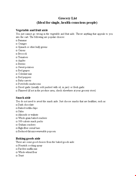 printable grocery list template