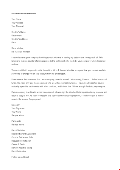 settlement counter offer letter template