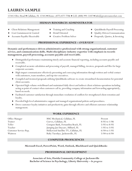 entry level hr resume template for customer accounts - callahan template