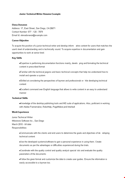 junior writer resume template