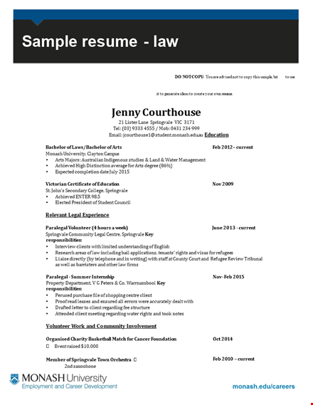 legal experience sample template