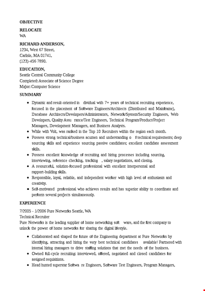 senior it recruiter resume template