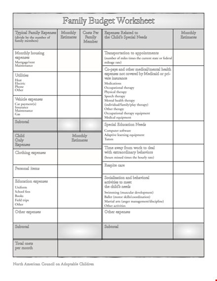 budget worksheet for family child care providers template