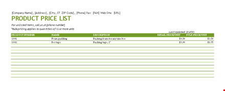 download our price list template for easy product & phone price management template