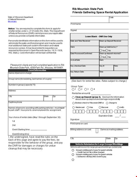 space rental application template