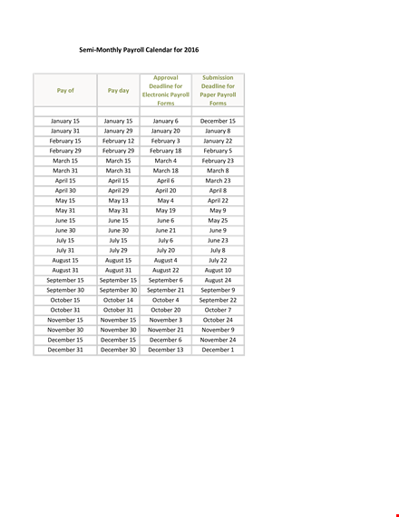 semi monthly payroll calendar template