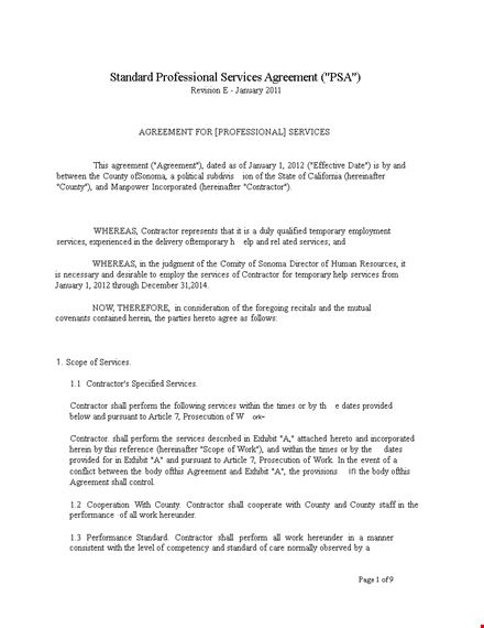 service agreement template for contractors - county services contract template