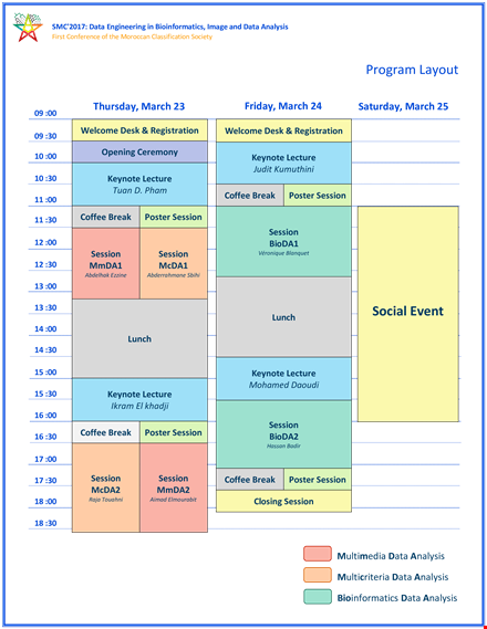 social event program: session, lecture, coffee & keynote - optimal layout template