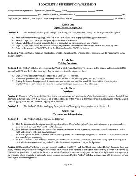 distribution agreement template for authors and publishers | easy to use and edit template