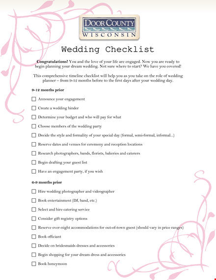 wedding day items checklist template