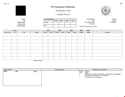 free report card template - easily track your student's grades and attendance template