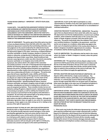 vehicle arbitration agreement template template