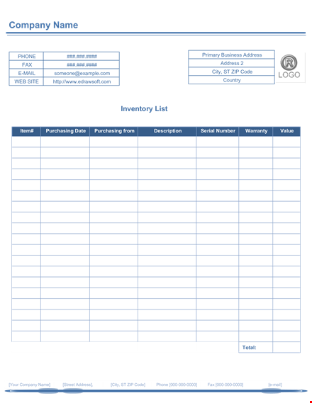 company inventory list template for efficient business management template