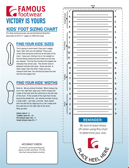 find the perfect fit with our kids foot size chart - shoe measurement guide for children template